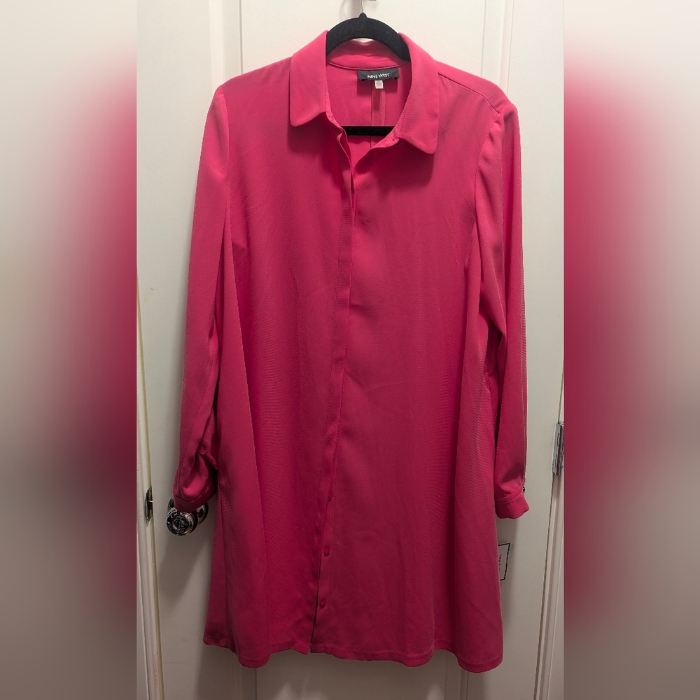Nine West Long Sleeve Pink Swing Dress Size 10.